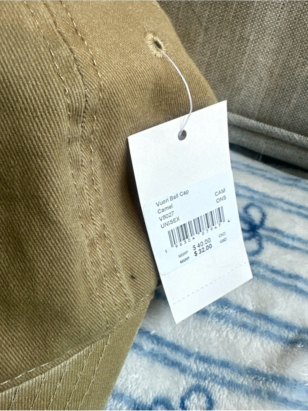 NWT Vuori Ball Cap Brown Cotton Canvas Embroidered Logo Adjustable camel color - Picture 3 of 10